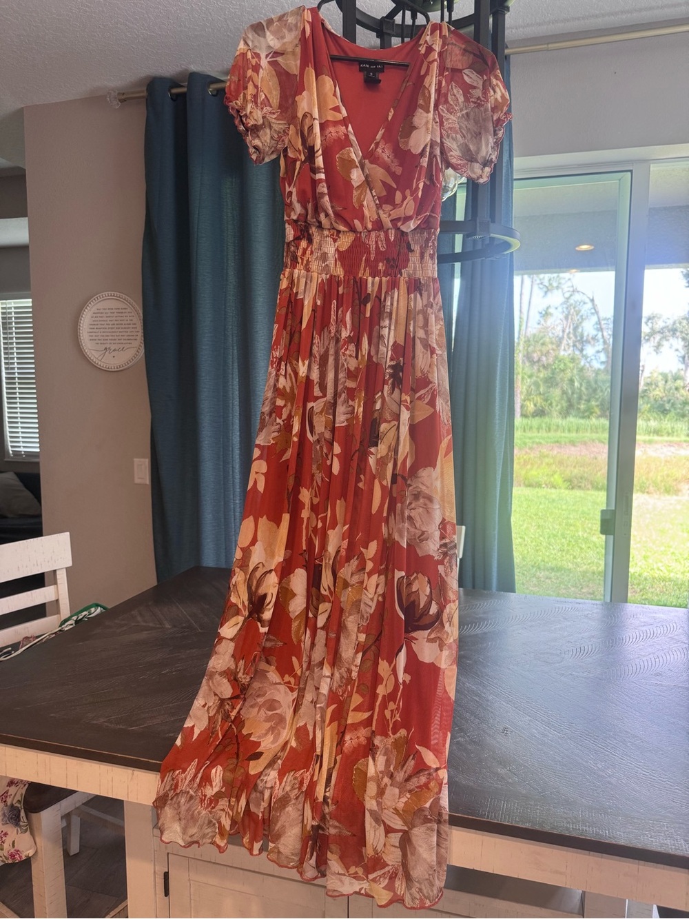 Kate and lily Rust Floral Maxi Dress with Smocked Waist PRELOVED